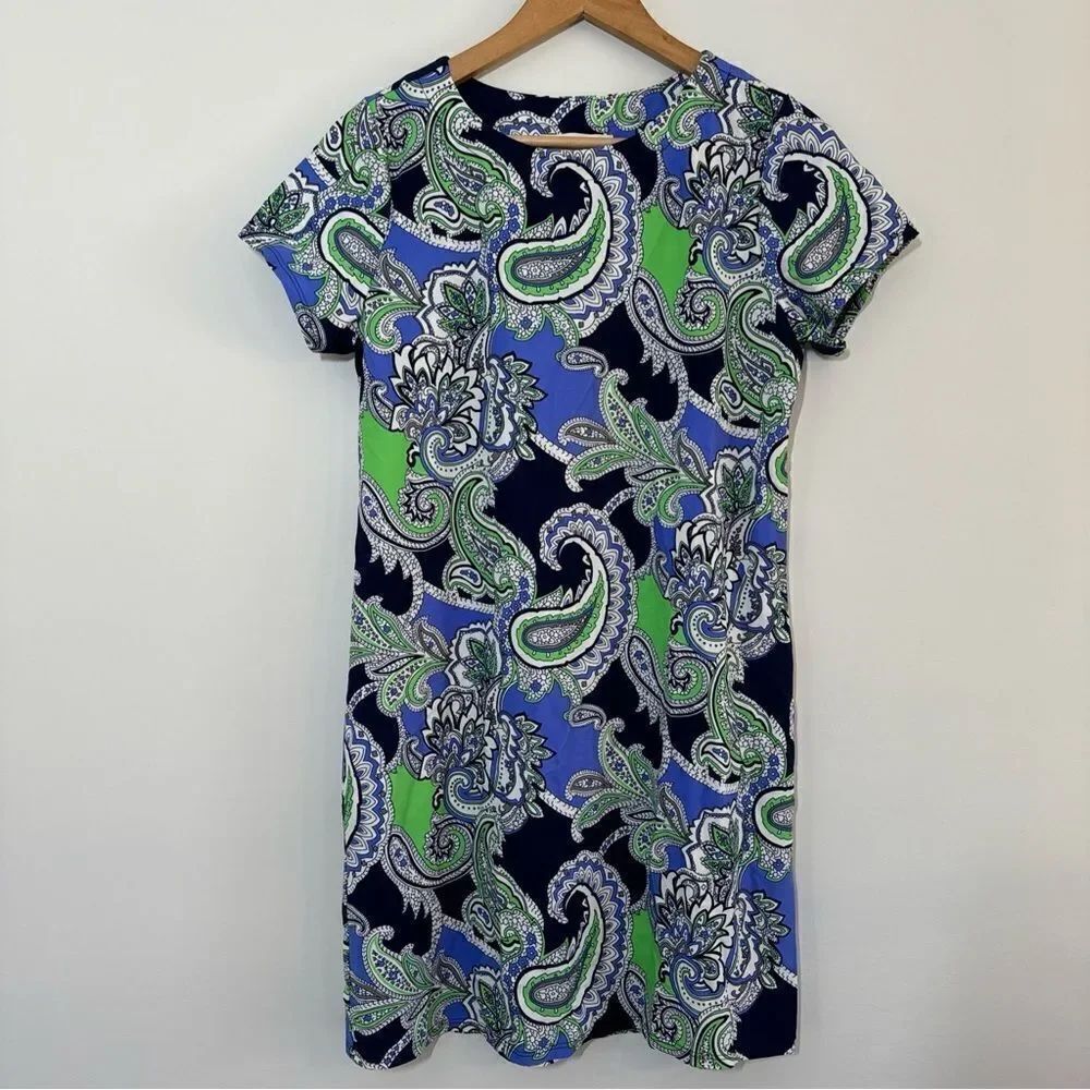 Jude Connally Anya Paisley Jersey Cocktail Dress Blue Green Size Small